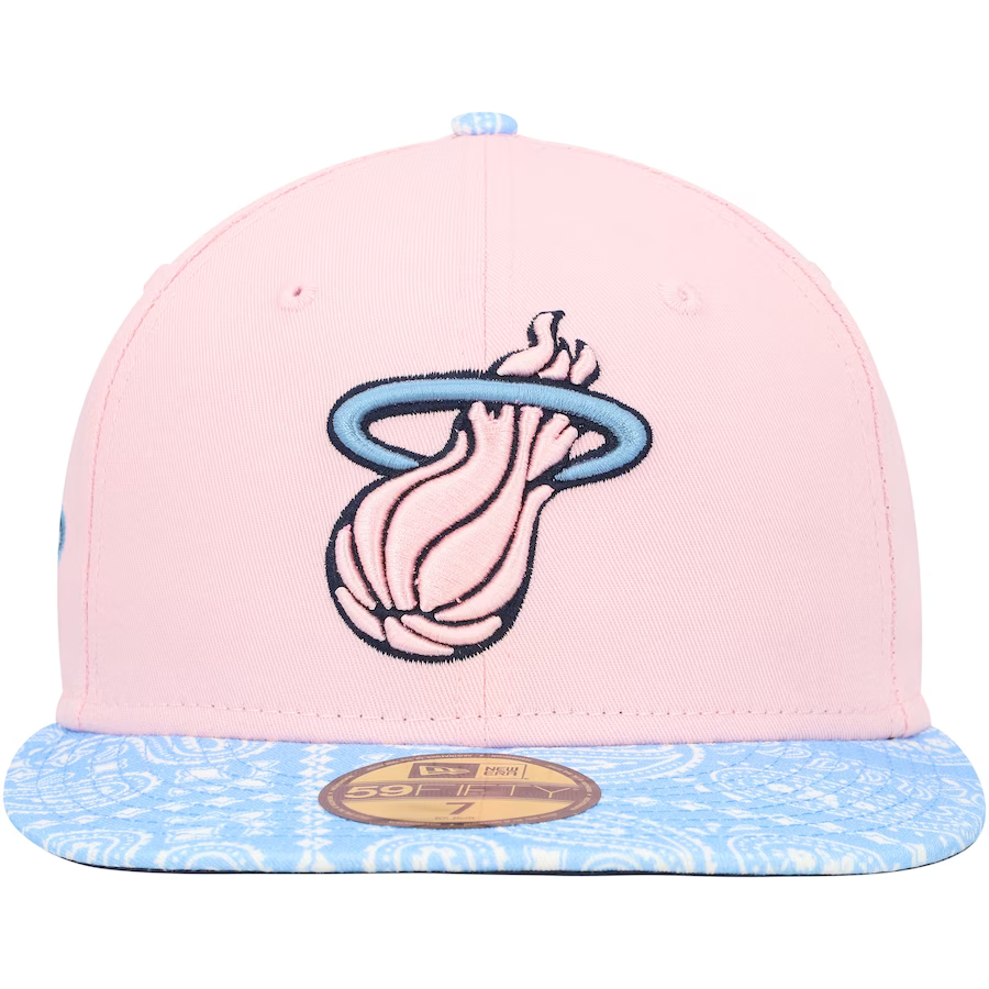 New Era Miami Heat Pink/Light Blue Paisley Visor 59FIFTY Fitted Hat