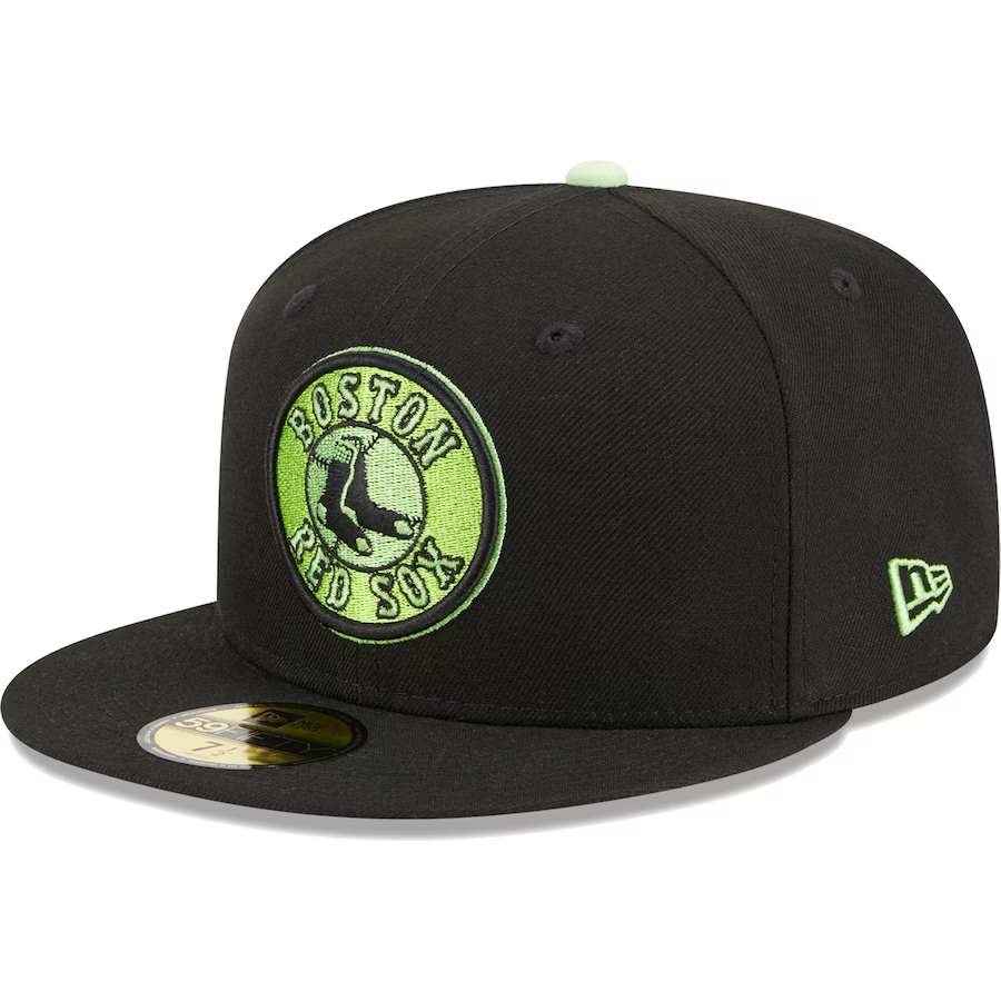 New Era Boston Red Sox Black/Lime Pastel Undervisor 2023 59FIFTY Fitted Hat