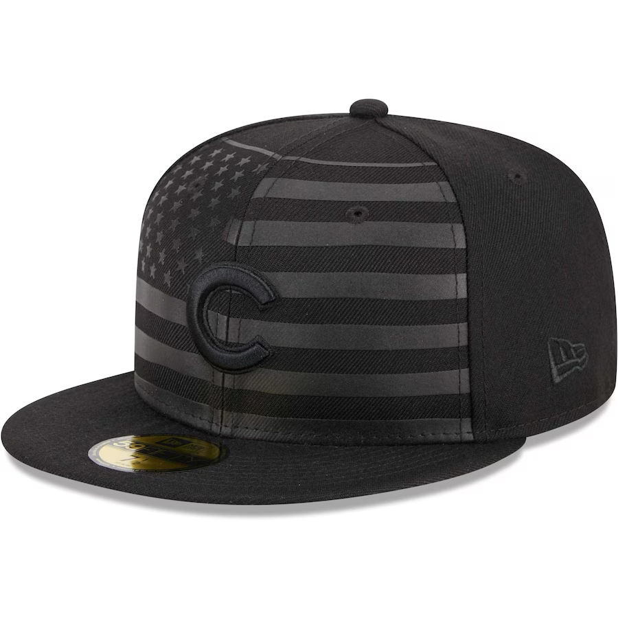 New Era Chicago Cubs All Black American Flag 2023 59FIFTY Fitted Hat