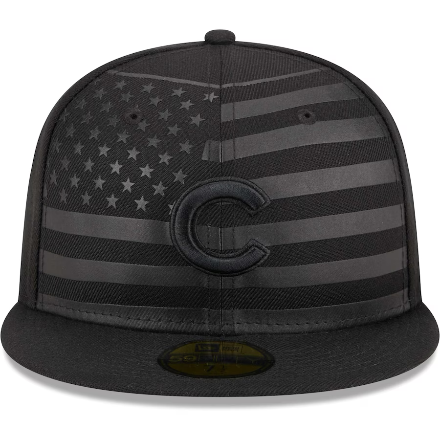 New Era Chicago Cubs All Black American Flag 2023 59FIFTY Fitted Hat