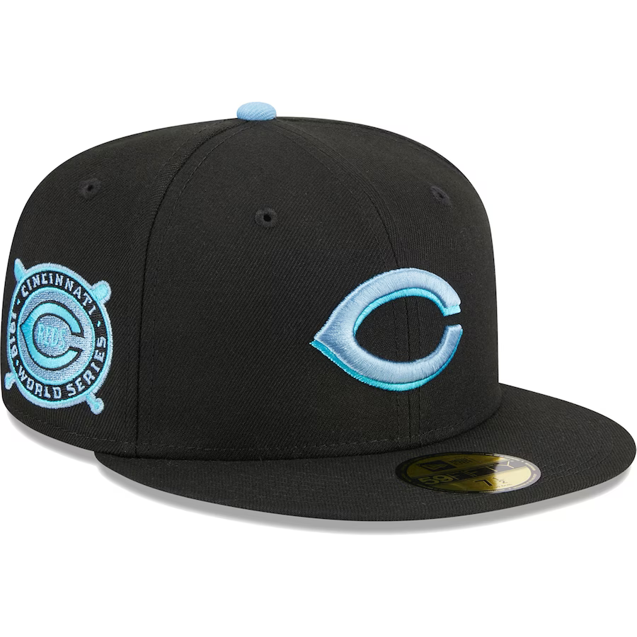 New Era Cincinnati Reds Black/Baby Blue Pastel Undervisor 2023 59FIFTY Fitted Hat