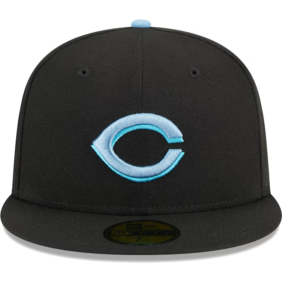 New Era Cincinnati Reds Black/Baby Blue Pastel Undervisor 2023 59FIFTY Fitted Hat