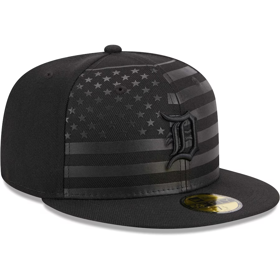 New Era Detroit Tigers All Black American Flag 2023 59FIFTY Fitted Hat