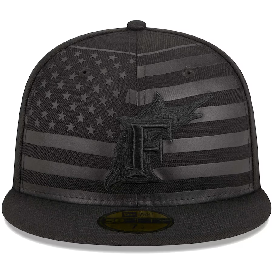 New Era Florida Marlins All Black American Flag 2023 59FIFTY Fitted Hat