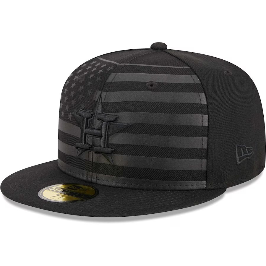 New Era Houston Astros All Black American Flag 2023 59FIFTY Fitted Hat