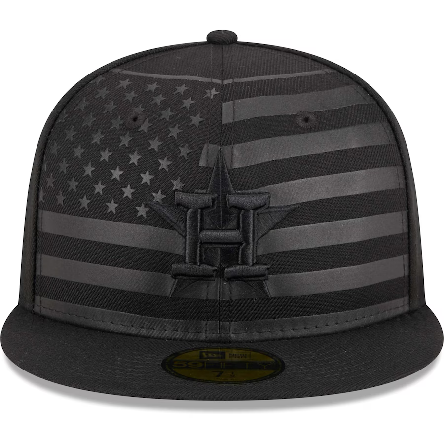 New Era Houston Astros All Black American Flag 2023 59FIFTY Fitted Hat