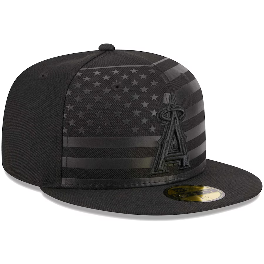 New Era Los Angeles Angels All Black American Flag 2023 59FIFTY Fitted Hat