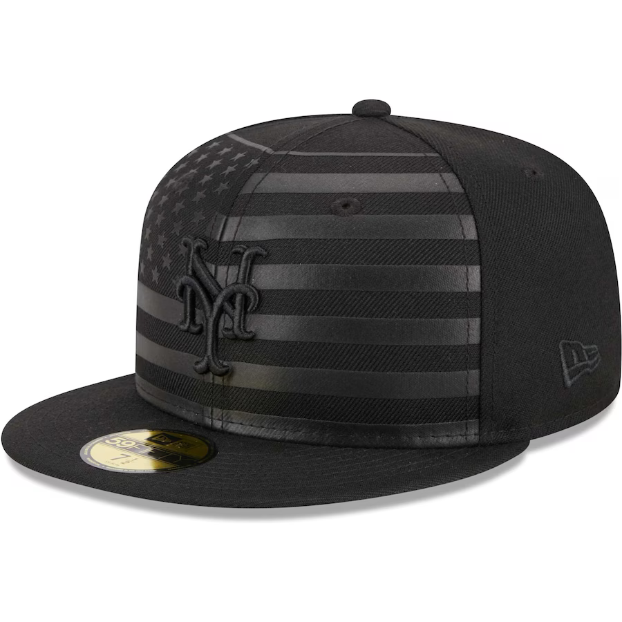 New Era New York Mets All Black American Flag 2023 59FIFTY Fitted Hat