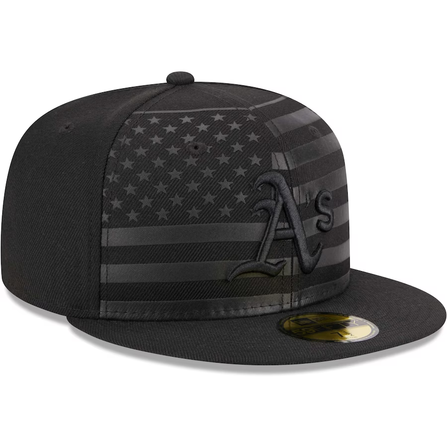 New Era Oakland Athletics All Black American Flag 2023 59FIFTY Fitted Hat