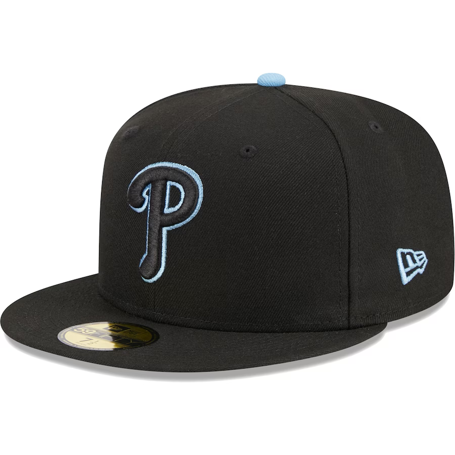New Era Philadelphia Phillies Black/Baby Blue Pastel Undervisor 2023 59FIFTY Fitted Hat