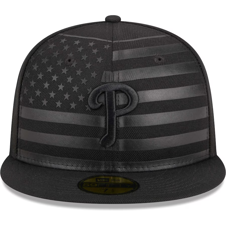 New Era Philadelphia Phillies All Black American Flag 2023 59FIFTY Fitted Hat