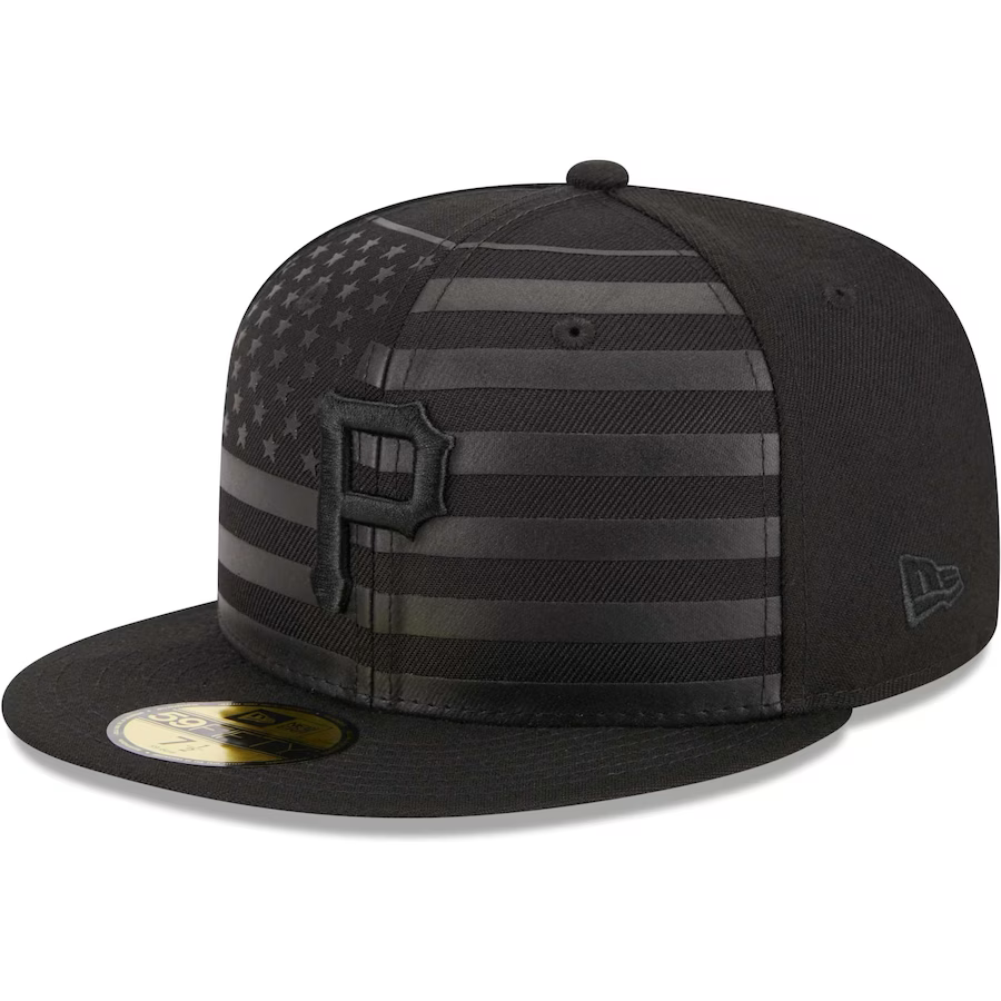 New Era Pittsburgh Pirates All Black American Flag 2023 59FIFTY Fitted Hat