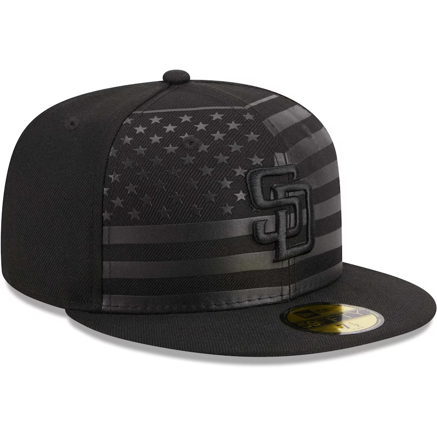 New Era San Diego Padres All Black American Flag 2023 59FIFTY Fitted Hat