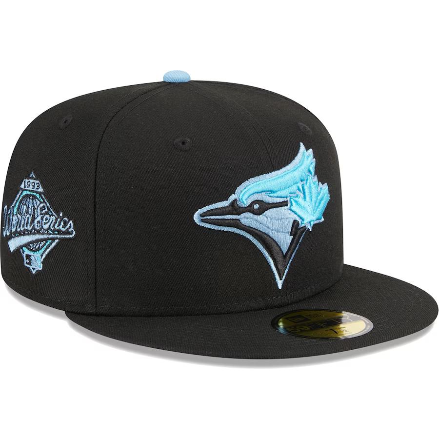 New Era Toronto Blue Jays Black/Baby Blue Pastel Undervisor 2023 59FIFTY Fitted Hat