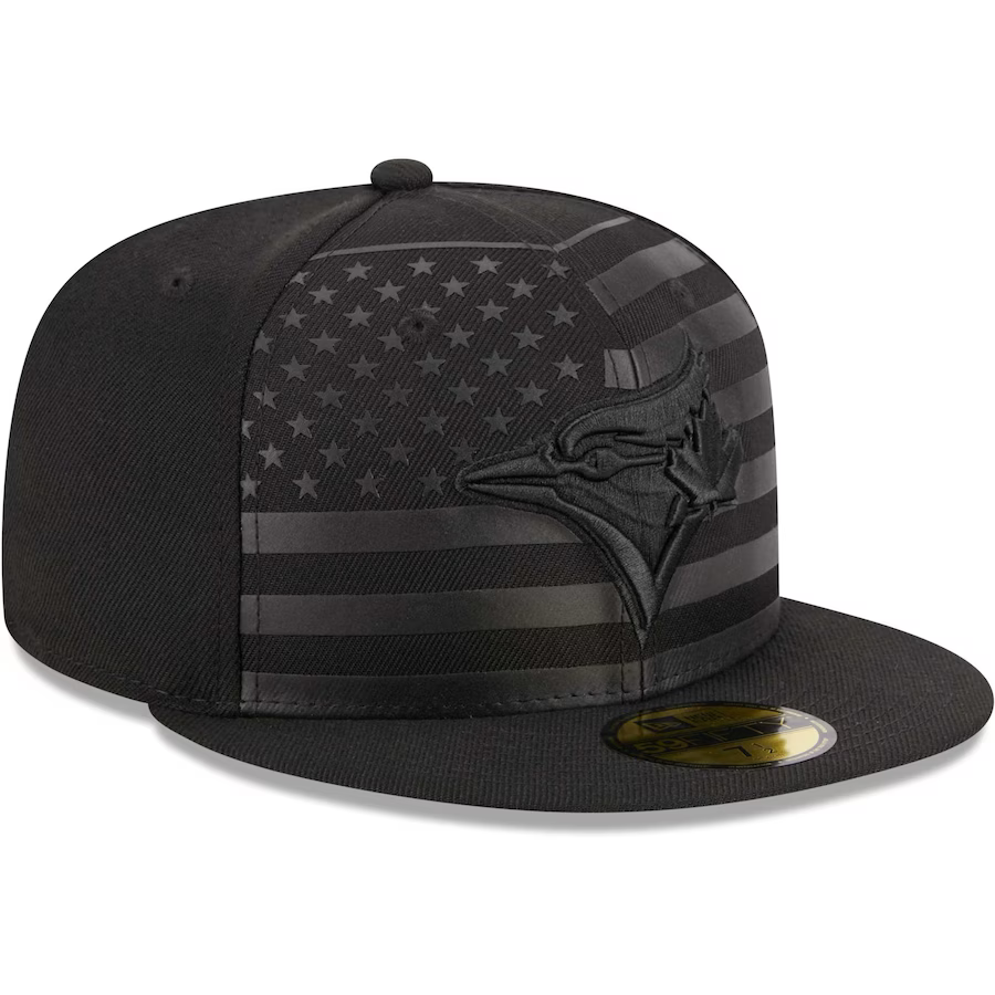 New Era Toronto Blue All Black American Flag 2023 59FIFTY Fitted Hat