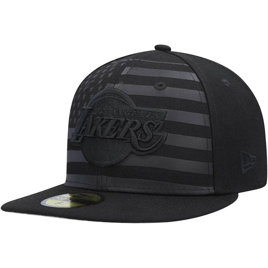 New Era Los Angeles Lakers All Black American Flag 2023 59FIFTY Fitted Hat
