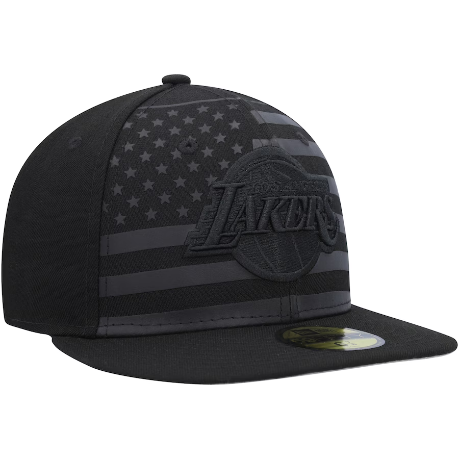 New Era Los Angeles Lakers All Black American Flag 2023 59FIFTY Fitted Hat