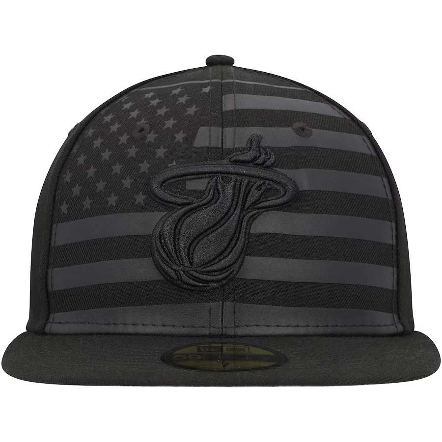 New Era Miami Heat All Black American Flag 2023 59FIFTY Fitted Hat
