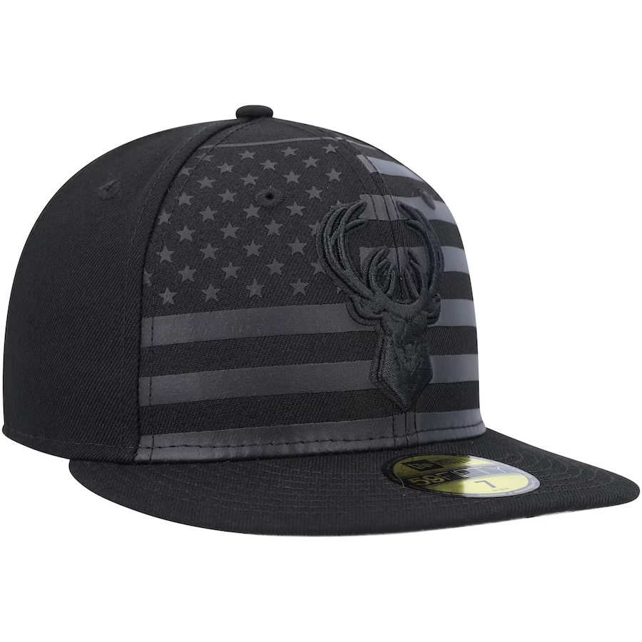 New Era Milwaukee Bucks All Black American Flag 2023 59FIFTY Fitted Hat