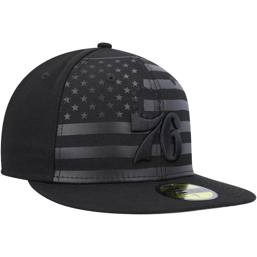 New Era Philadelphia 76ers All Black American Flag 2023 59FIFTY Fitted Hat