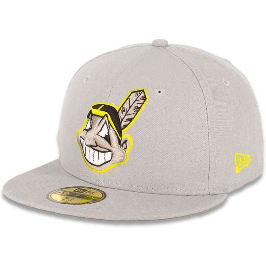 New Era Cleveland Indians Light Gray/Yellow Chief Wahoo 59FIFTY Fitted Hat
