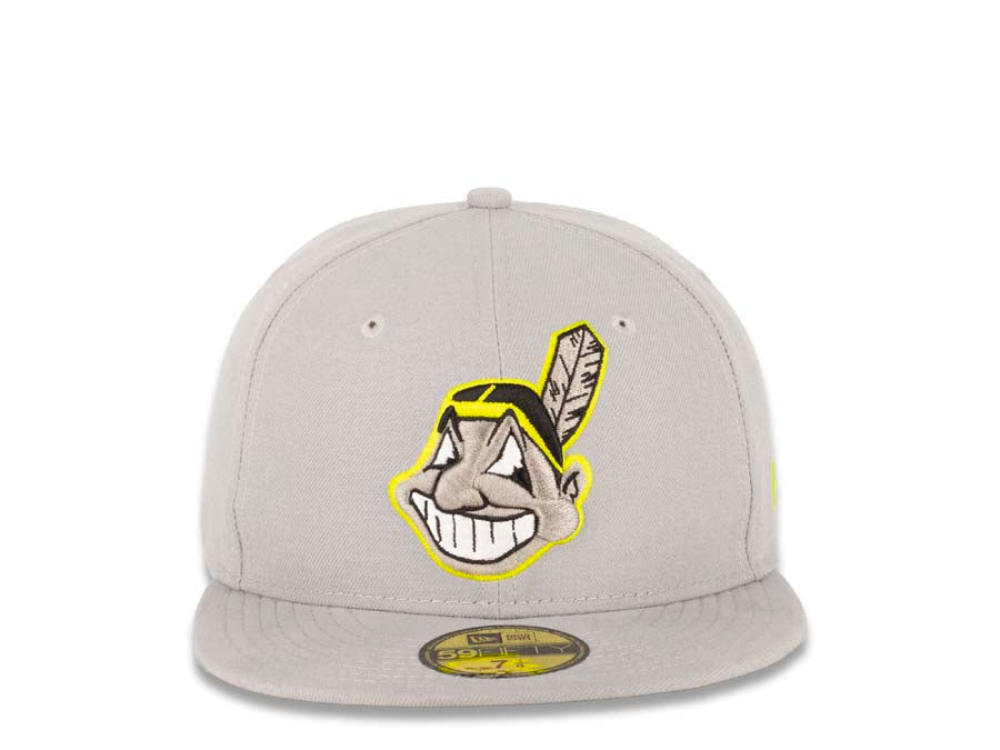 New Era Cleveland Indians Light Gray/Yellow Chief Wahoo 59FIFTY Fitted Hat