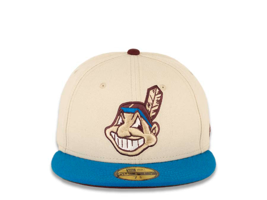 New Era Cleveland Indians Beige/Blue Chief Wahoo 59FIFTY Fitted Hat