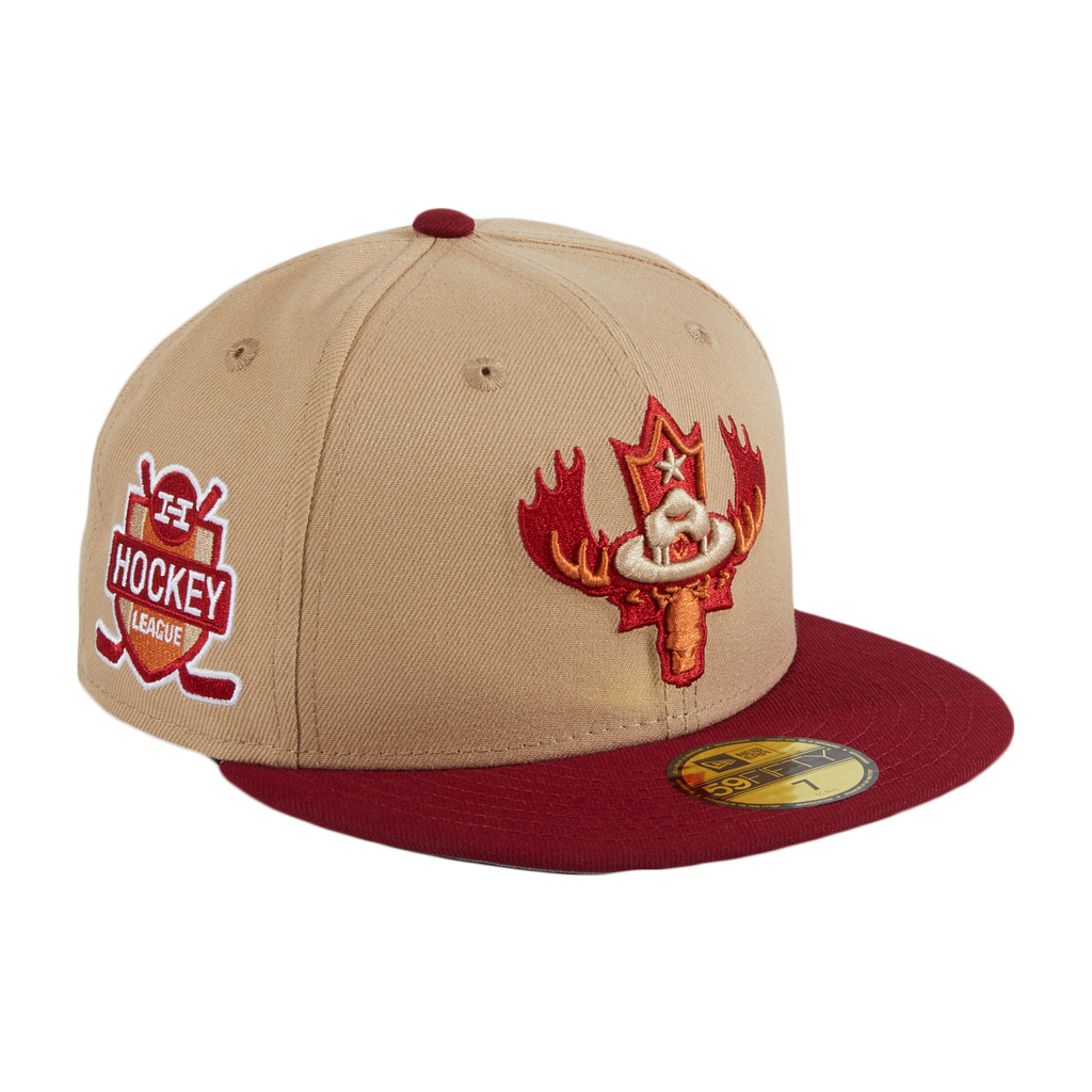 New Era Fooser Toronto Enforcers Hat Club Hockey League Tan & Cardinal Red 59FIFTY Fitted Hat