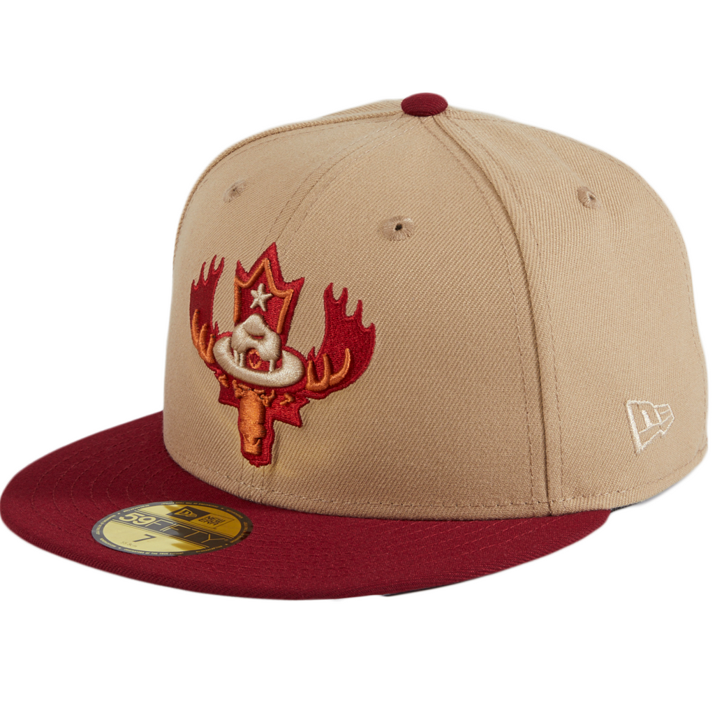 New Era Fooser Toronto Enforcers Hat Club Hockey League Tan & Cardinal Red 59FIFTY Fitted Hat