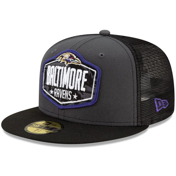 New Era Baltimore Ravens Graphite/Black 2021 NFL Draft On-Stage Mesh Back 59FIFTY Fitted Hat