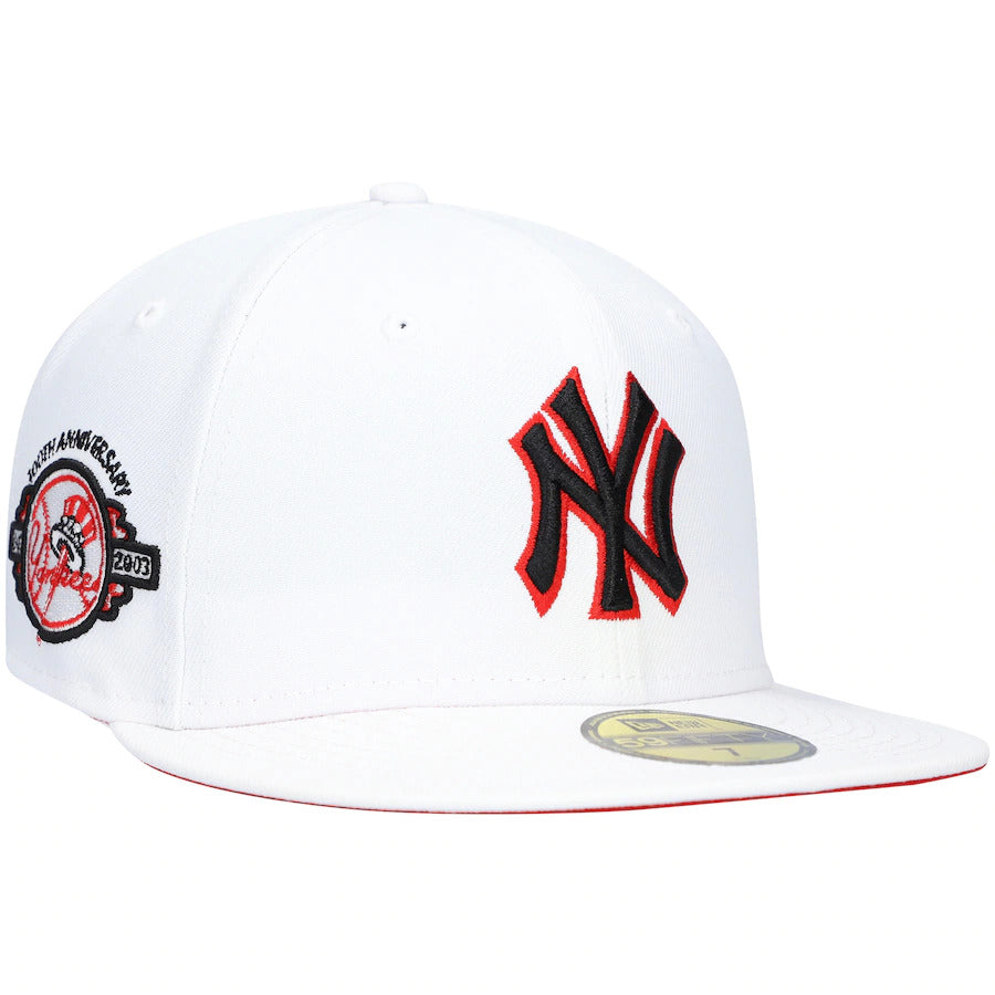 New Era White New York Yankees 100th Anniversary Patch Red Undervisor 59FIFTY Fitted Hat