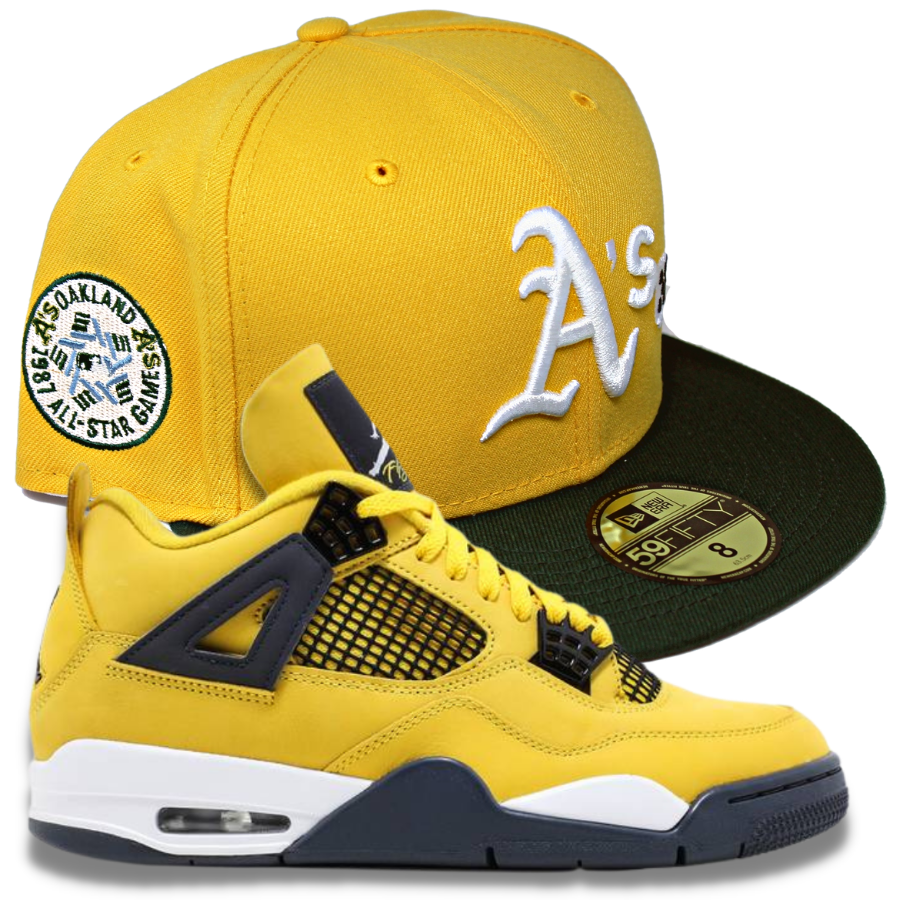 New Era Oakland Athletics Dominos Fitted Hat w/ Air Jordan 4 Retro 'Lightning' 2021