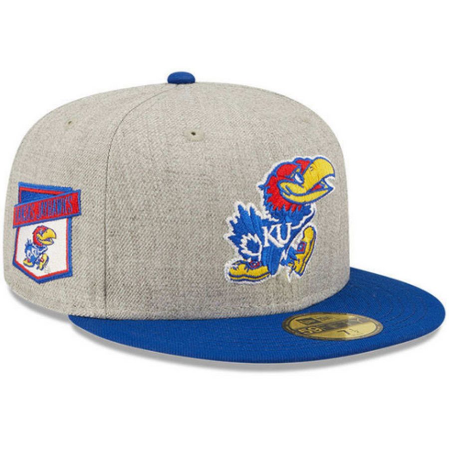 New Era Kansas Jayhawks Grey Heather Patch 59FIFTY Fitted Hat
