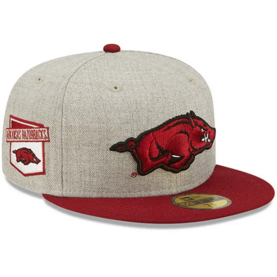 Straw Hat Razorback New Era Arkansas Razorbacks Grey Heather Patch 59FIFTY Fitted Hat
