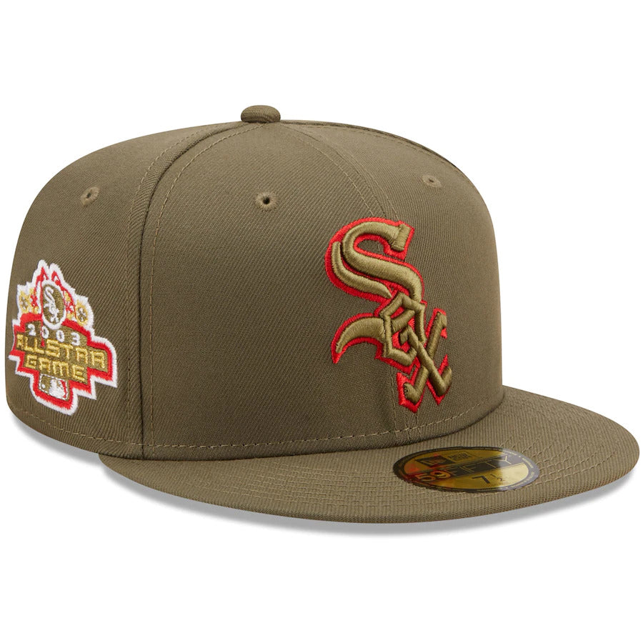 New Era Chicago White Sox Olive 2003 MLB All-Star Game Scarlet Undervisor 59FIFTY Fitted Hat