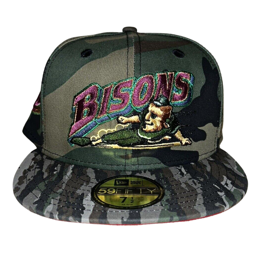 New Era Buffalo Bison Woodland Camo Red Undervisor 59FIFTY Fitted Hat