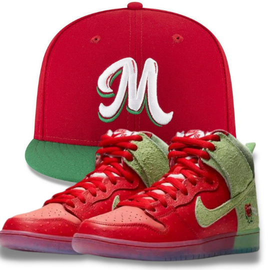 New Era Mexico Caribbean Red & Green Fitted Hat w/ Dunk High SB 'Strawberry Cough'