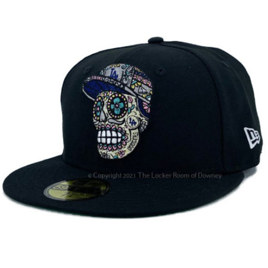 New Era Los Angeles Dodgers Black Skull Head Green Undervisor 59FIFTY Fitted Hat