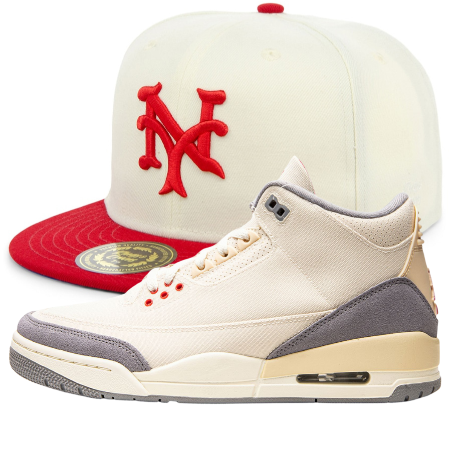 Rings & Crwns New York Cubans Cream/Red Fitted Hat w/ Air Jordan 3 Muslin