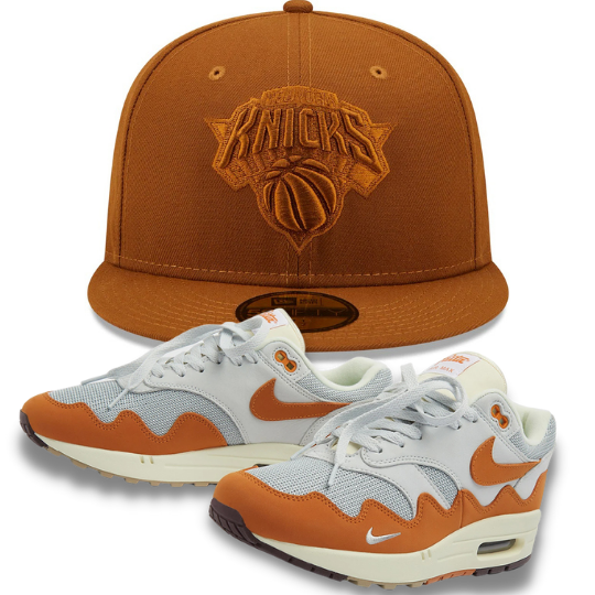 New York Knicks Brown Color Pack Fitted Hat w/ Patta x Nike Air Max 1