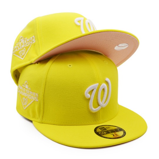 New Era Washington Nationals Yellow 2019 World Series Pink Undervisor 59FIFTY Fitted Hat