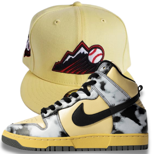Soft Yellow Colorado Rockies Fitted Hat w/ Nike Dunk High 1985 "Acid Wash"