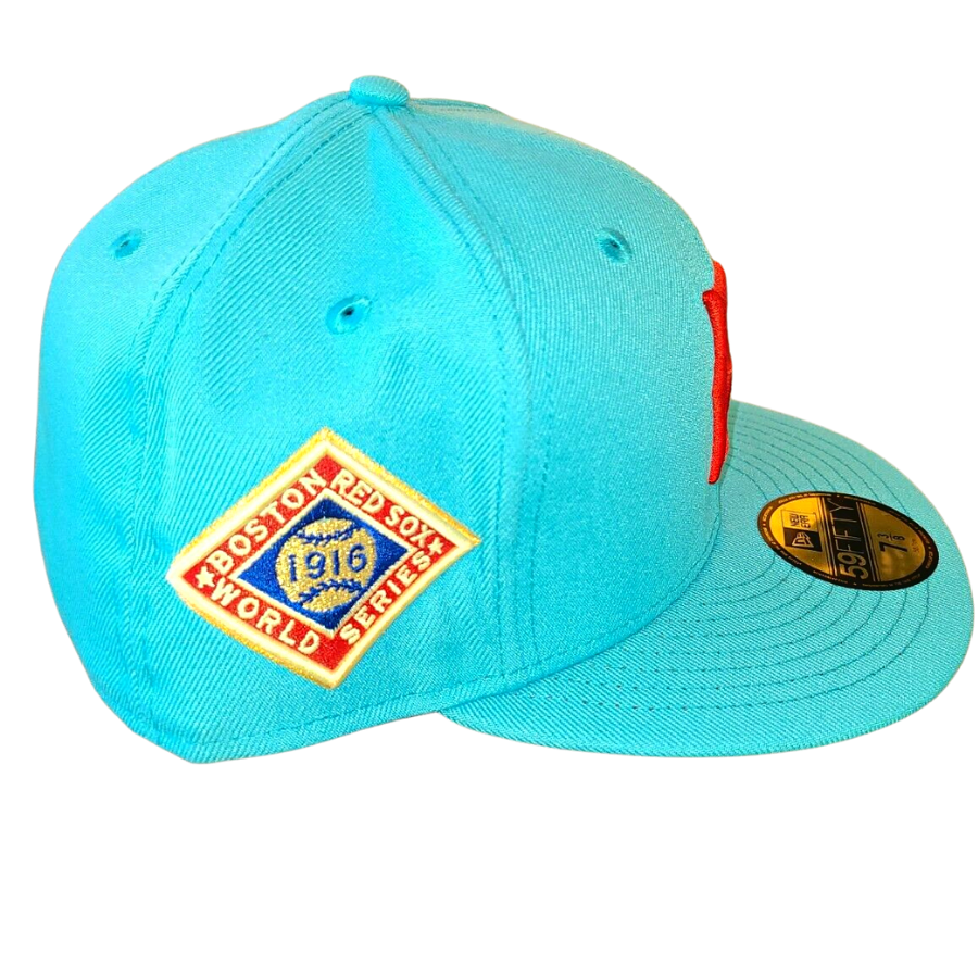 New Era Boston Red Sox Electric Blue 1916 World Series Fluorescent Pink Bottom 59FIFTY Fitted Hat