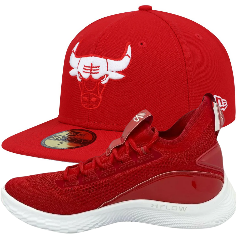 New Era Red Chicago Bulls Elements Tonal Fitted Hats w/ Under Armour Curry Flow 8 Red/White
