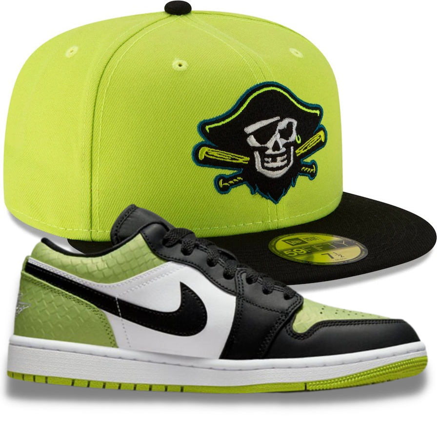 New Era Bradenton Barbanegras Neon Fitted Hat w/ Air Jordan 1 Low Snakeskin Vivid Green