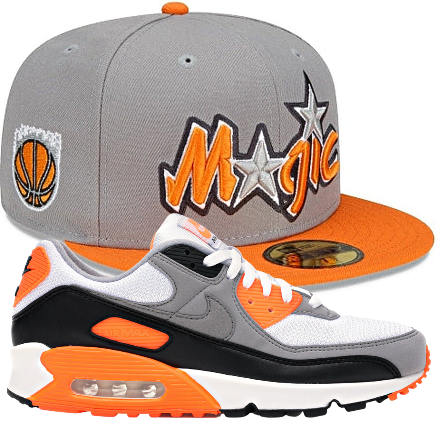 New Era Orlando Magic City Edition Gray Fitted Hat w/ Nike Air Max 90 Total Orange
