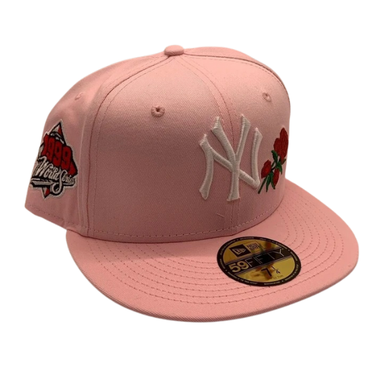 New Era New York Yankees Pink Red Rose 1999 World Series Grey Undervisor 59FIFTY Fitted Hat