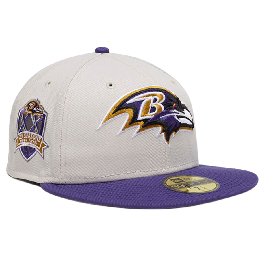 New Era Baltimore Ravens White/Purple Pre-Game 59FIFTY Fitted Hat