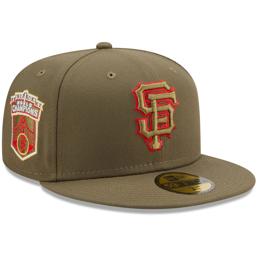 New Era San Francisco Giants Olive 2010 World Champions Scarlet Undervisor 59FIFTY Fitted Hat