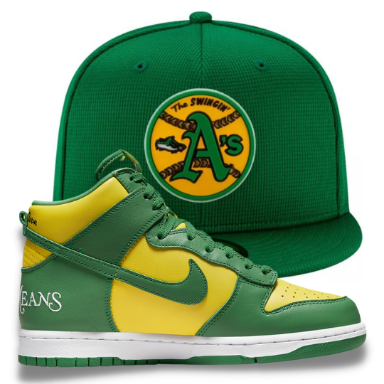 New Era Oakland Athletics Green Fitted Hat w/ Nike Dunk SB Brazil By Any Means Sneakers
